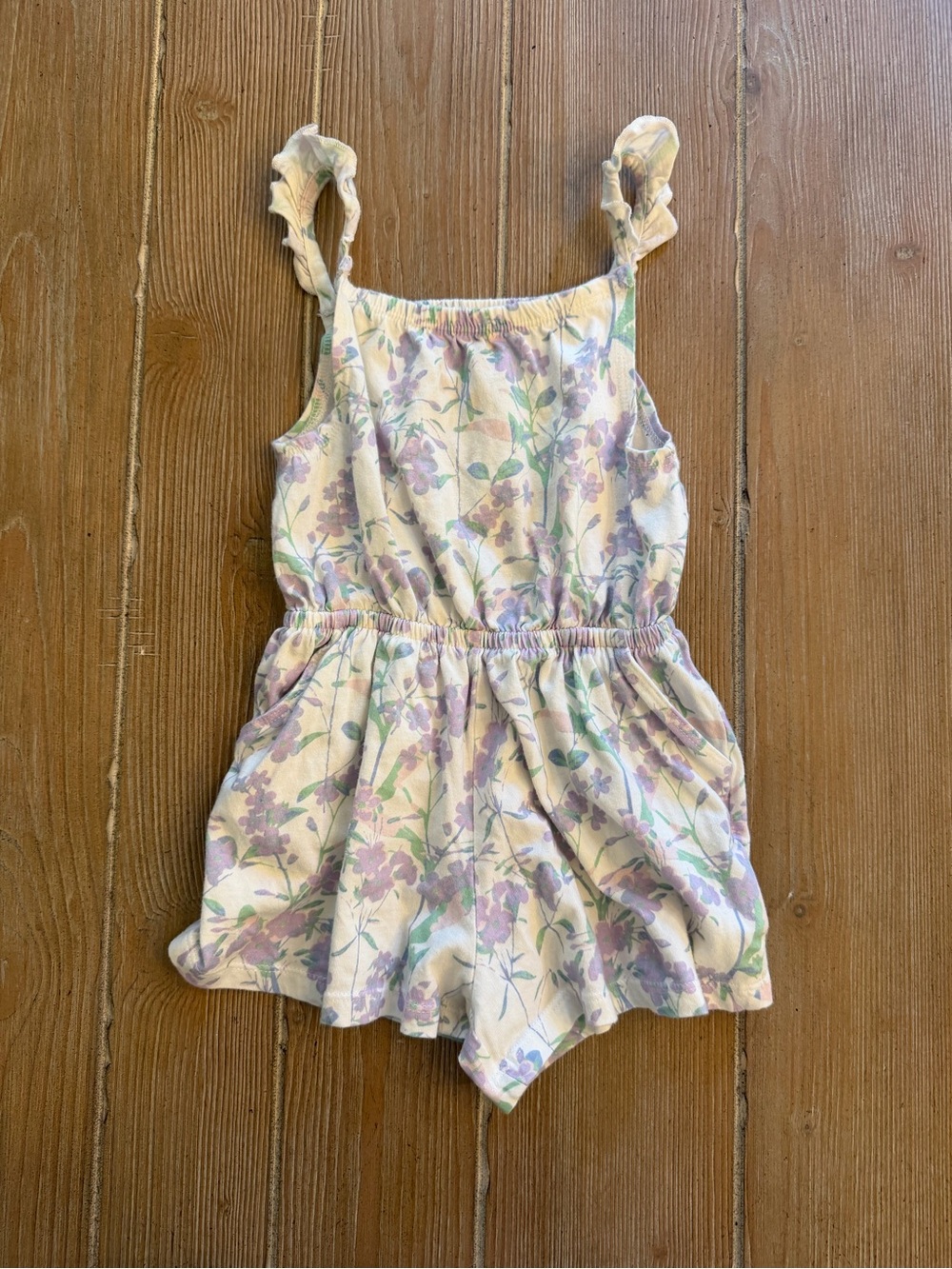 Bailey Lane Girls Floral Cotton Romper in Light Purple and Cream